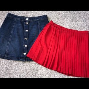 H&M Jean skirt + Forever 21 red skirt